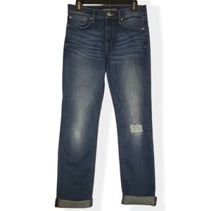 Express Jeans Cropped Skinny Mid Rise Distressed 4